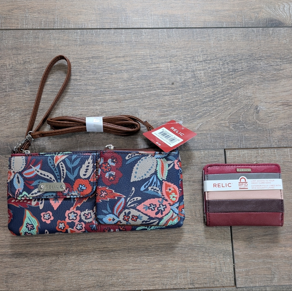 Relic‎ Wallet Wristlet Crossbody Graphic Paisley Print Leather Bundle NWT